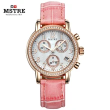 Brand Fashion Luxury Dress Watch Women Quartz-Watch Leather Strap Diamond Wristwatches Ladies Waterproof 100M Calendar Clock