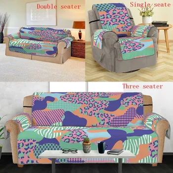 

Contrast Color Printing Polyester Sofa Cover Pet Dog Kid Anti-Slip Chair Quilted Graffiti Color Block Home Decoration Sofa Cover