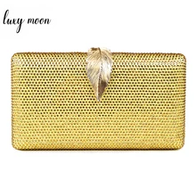 Бриллиантовые стразы, вечерняя сумочка-клатч, Женский кошелек, золотой цвет, металлический замочек в форме листа, свадебная сумка на цепочке, мини женская сумочка ZD1265