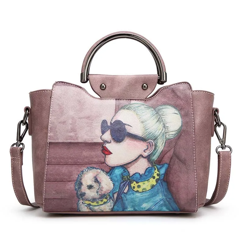 Женская сумка, женская кожаная сумка с мультяшным принтом, женские сумки для дам, Новинка осени, высокое качество - Цвет: pink