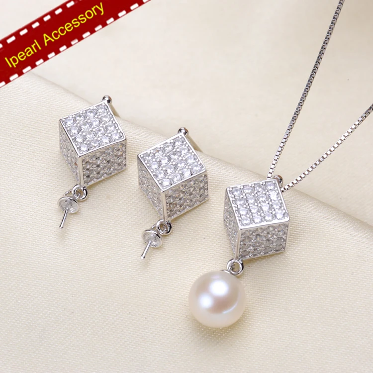 S925 Sterling Silver Pearl Jewelry Sets Square With