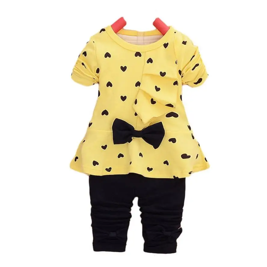 LONSANT новые комплекты для малышей с узором в виде сердечек, милый детский комплект с футболкой+ перевозка брюк N30