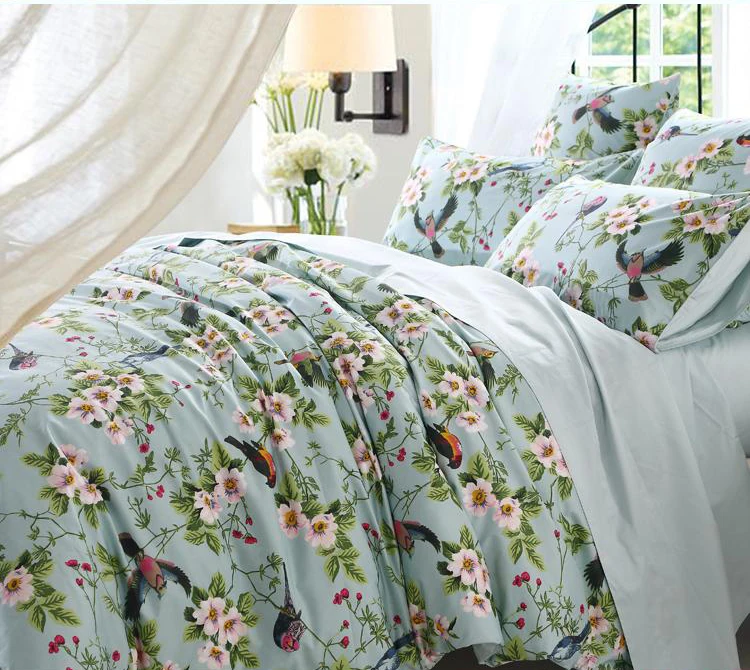 2015 New IKEA Style 5 Star Hotel Tribute Silk Bird Bedding Set Queen