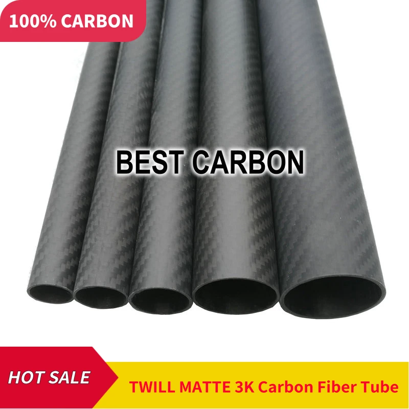 22mm Carbon Fiber Tube 22mmx18mmx500mm 3K roll Wrapped Twill Matte Surface 2pcs 