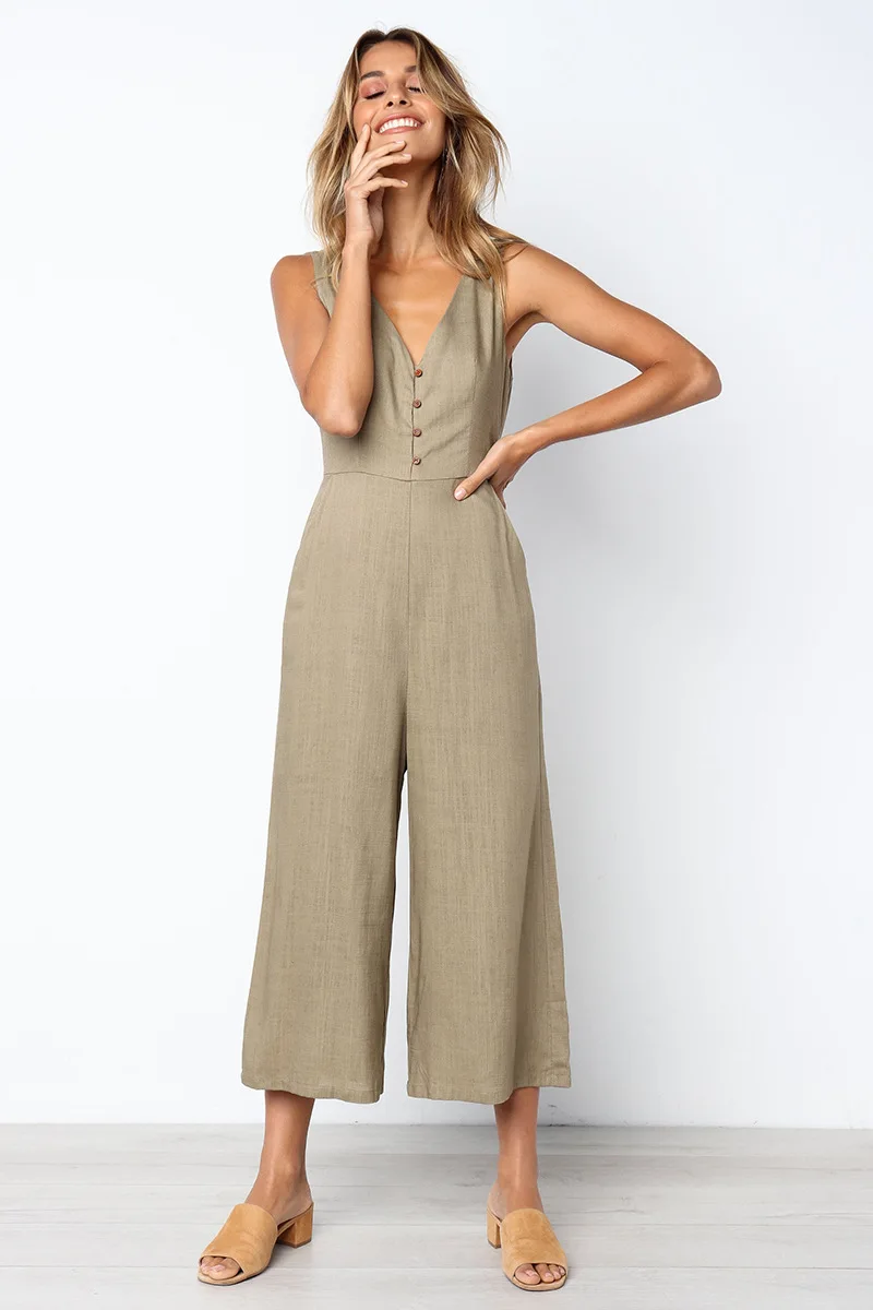 الصيف مثير المرأة بذلة أكمام عارية الذراعين مستقيم الساق Playsuit سيدة الصلبة زر V الرقبة طويلة ارتداءها السروال القصير الإناث 311Y الصيف مثير المرأة بذلة أكمام عارية الذراعين مستقيم الساق Playsuit سيدة الصلبة زر V الرقبة طويلة ارتداءها السروال القصير الإناث 311Y