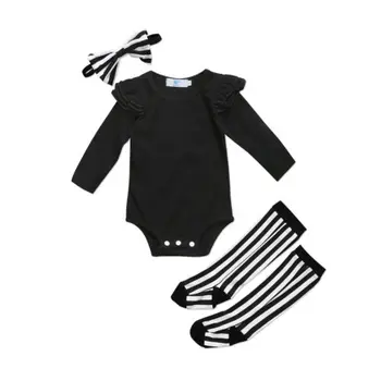 

Cotton Bodysuit Tops Long Sleeve Socks Leg Warmer Clothes Striped Clothing Outfits Newborn Infant Baby Girl Clothes Sets