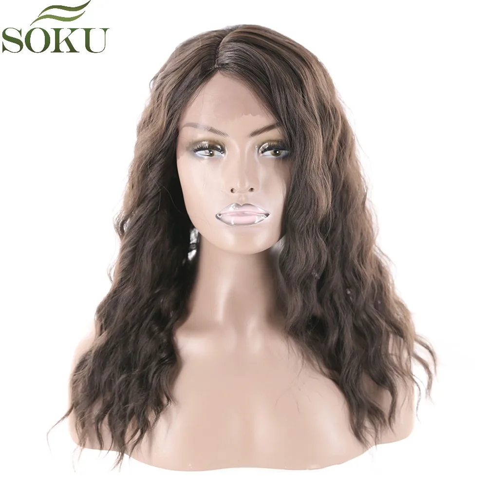 Long Wavy Synthetic Lace Front Wigs For Black Women Dark Brown Color Side Part Lace Wigs Heat Resistant Fiber Glueless Wigs SOKU
