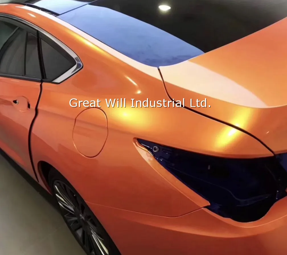

Gloss Magic Gold Orange Vinyl Wrap Film With Air Bubble Free Magic Gold Glossy Car Wrap Cover Styling Size 1.52*20M/Roll
