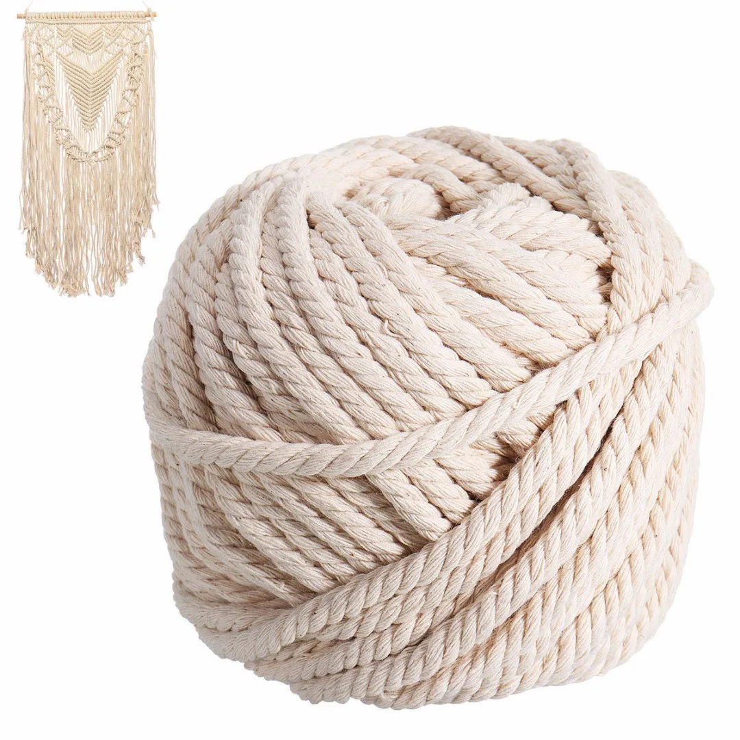 1 Roll 30M Macrame Rope Natural Beige Cotton Twisted Cord Artisan Hand Craft 6mm