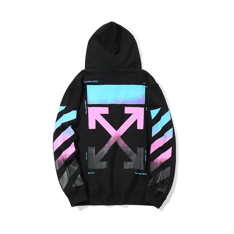 OFF WHITE New Rainbow Gradient Print Couple Cotton Round Collar hoody ...