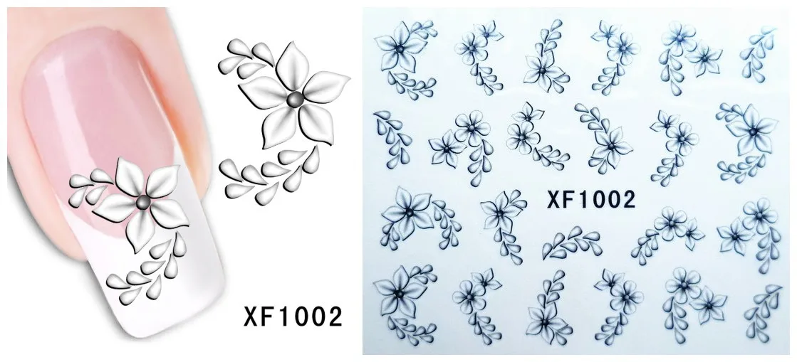 1 лист, наклейки для ногтей, цветущий цветок, бабочка, наклейки для дизайна ногтей, переводные наклейки с водой, декоративные наклейки, маникюр - Цвет: XF1002