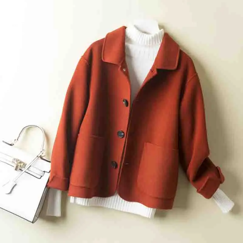 Двухстороннее шерстяное Женское пальто осень зима шерстяное пальто короткое свободное плюс размер кашемировая Куртка Верхняя одежда casaco feminino - Цвет: Maple red