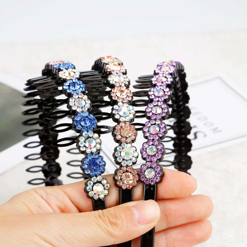 

New Arrival 1 / bag plastic hair comb headband with glass drill sun flower shape Lady Rhinestone Headband Hair Accessories