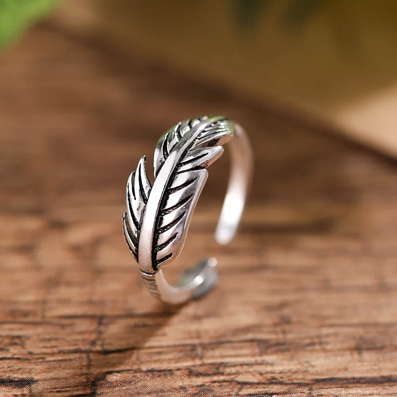 Vintage Design 925 Sterling Silver Leaf Rings Adjustable Prevent