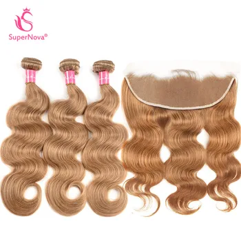 

#27 Honey Blonde Bundles with Lace frontal Closure Supernova Remy Hair 4 pcs lots