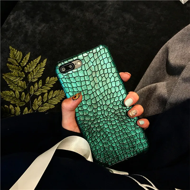 Green Sequins Crocodile Case For iPhone XS Max XR XS X 7 8 Plus Case Leather Cover For iPhone 6S Plus iPhone Case For iPhone 7