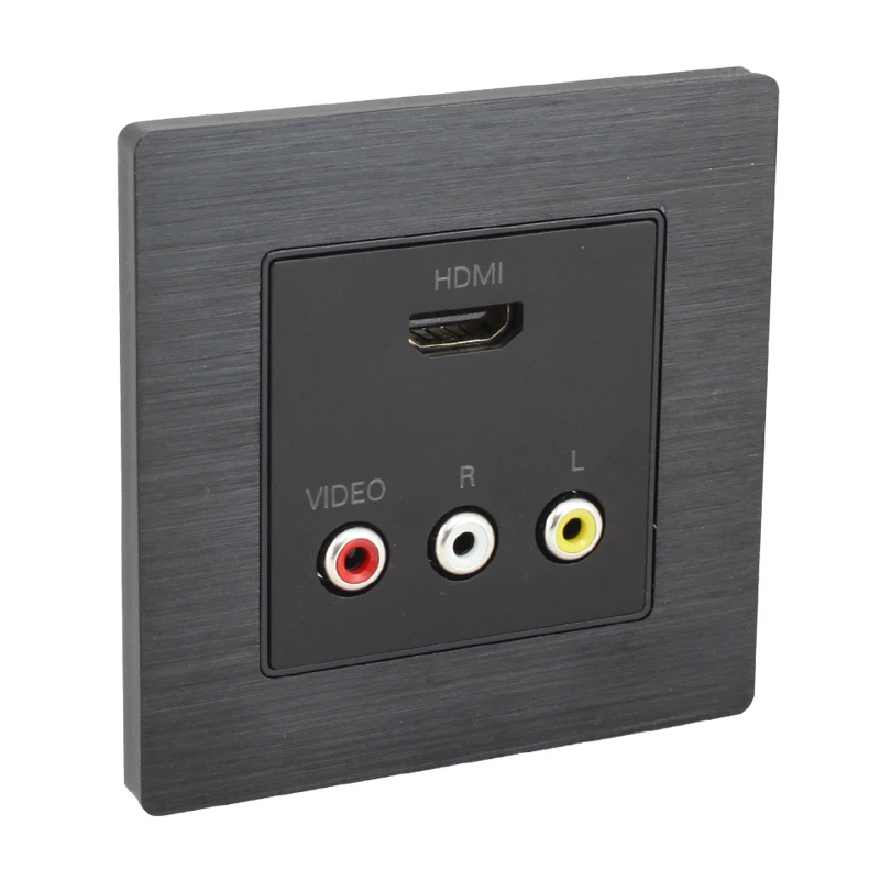 Black HDMI+RCA Wall Outlet Quality Audio Video AV Faceplate Panel 86x86mm For HDTV DVD Projector
