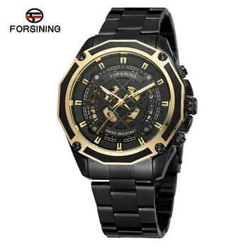 

FORSINING Black Men's Skeleton Wristwatch Stainless Steel Antique Steampunk Casual Automatic Skeleton Mechanical Watches Male
