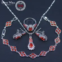 Традиционная технология резиновая краска серебро 925 ювелирные изделия с красным кубическим цирконием Висячие Бусины Ювелирные наборы для женщин браслеты наборы