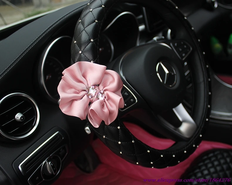 Ladycrystal алмазов автомобиль крышка рулевого колеса розовые цветы рулевое колесо Чехлы для мангала Авто Стайлинг интерьера Интимные аксессуары