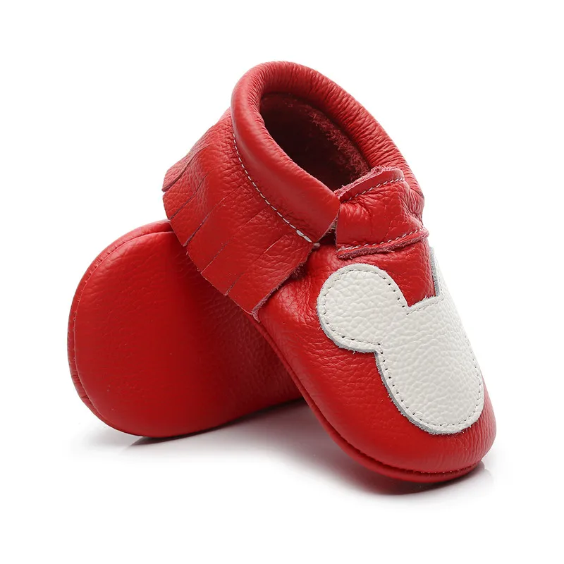 Высококачественная детская обувь из натуральной кожи Веселый Микки Маус с бахромой обувь для маленьких мальчиков и девочек нескользящая обувь на мягкой подошве