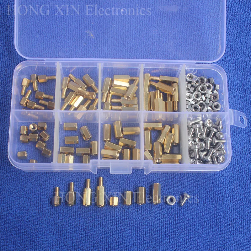 200pcs M3 PCB Hex Male Female Thread Brass Spacer Standoffs/ Screw /Hex Nut Assortment set Kits