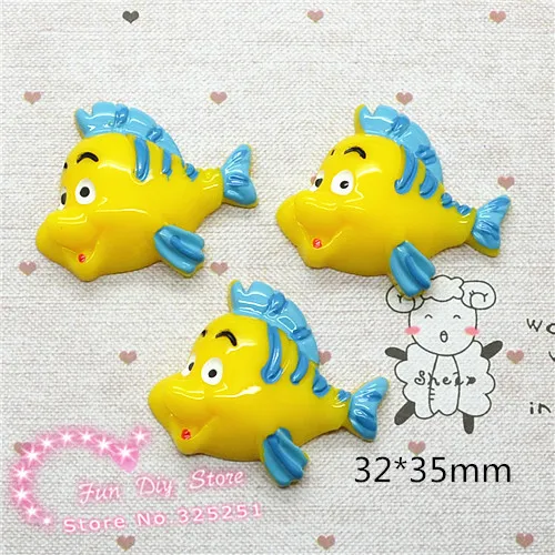 

Wholesale 50pcs 32*35mm The Little Mermaid Friend Flounder Fish Resin Cabochon Flat Back Scrapbooking crafts