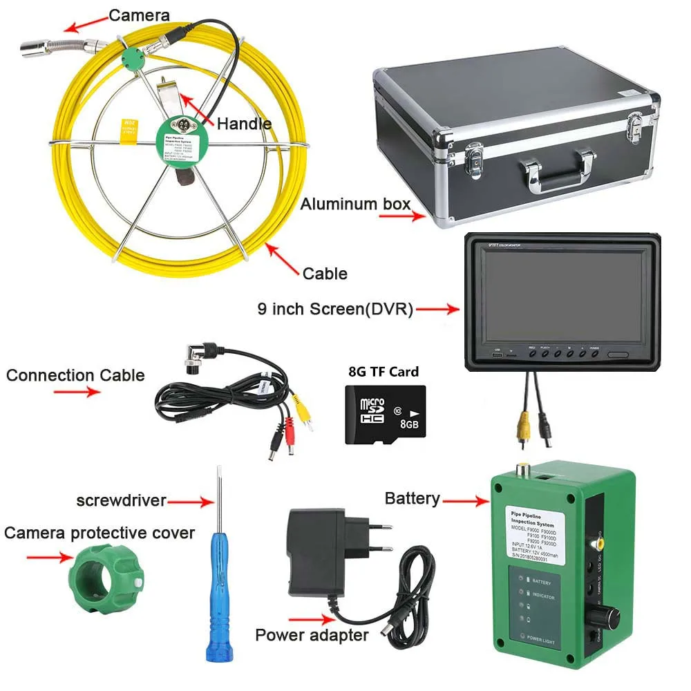 30 м/98ft канализационная труба Инспекционная камера Система " монитор 1000TVL змея слив Водонепроницаемая видеокамера DVR Функция с картой 8 Гб