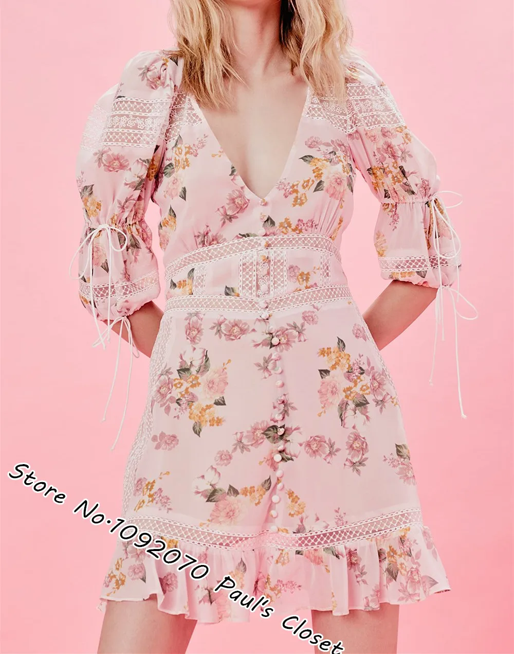 Vrouwen Feminine Bloemenprint Geborduurde Tule Trim Inzet Isadora Mini Jurk Jurken Aliexpress