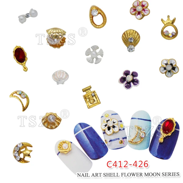 

10pcs /lot Girls Beautiful Alloy Shell with pearl Design Nail Art Tips Manicure