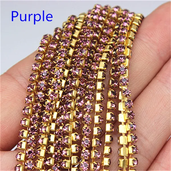 2mm 2.5mm 2.8mm 3mm 2Yard Colorful Sew on Crystal Rhinestone Cup Chain Gold Based Claw for Party Dinner Dress Accessories 8Y1200 - Цвет: Purple