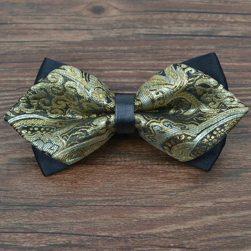 20 style luxury mens silk pointed bow tie black and gold gentlemen ...