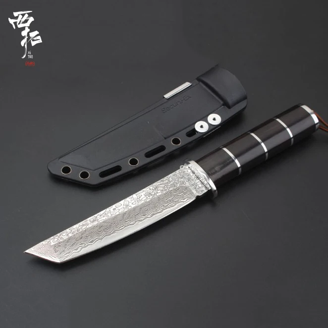 

XITUO Damascus Steel Paring Knife Japanese Utility Kitchen Chef Knife Outdoor Camping Survival Portable Tool Black Ebony Handle