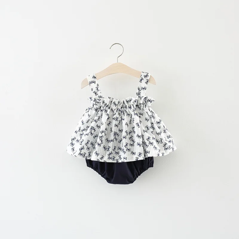 

2019 summer new cute female baby small fresh sling solid color printing butt two-piece children's clothing