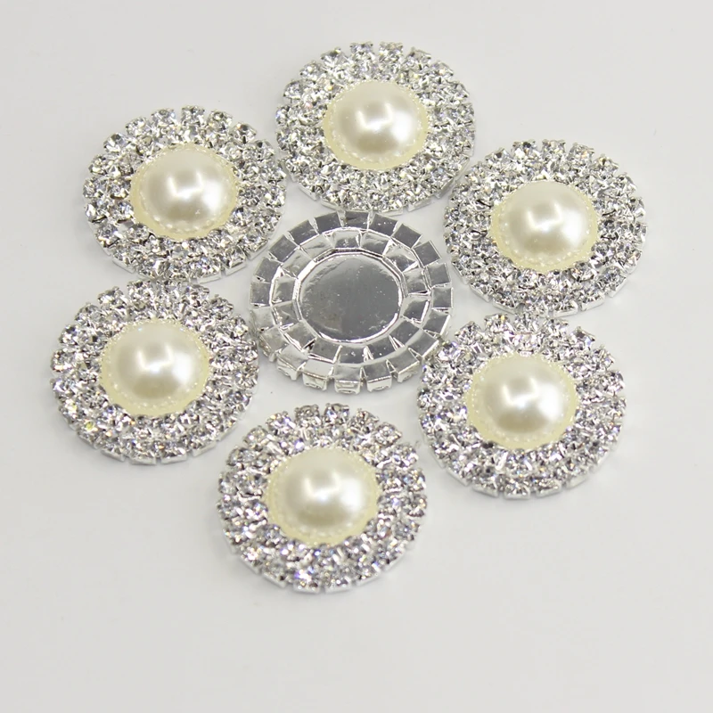 

free shipping 10 Pc 25mm double row DIY pearl diamond buttons drill baby hair accessories wedding invitation culvert decoration