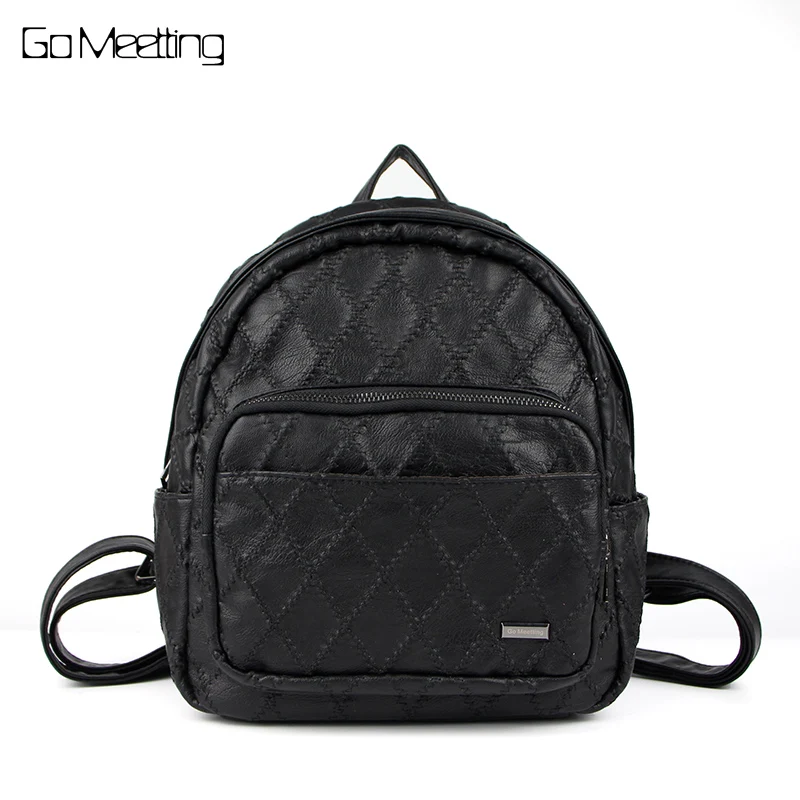 Go Meetting Brand Fashion Women Backpacks PU Leather Diamond Lattice bags Female Zipper Bag Black mochilas