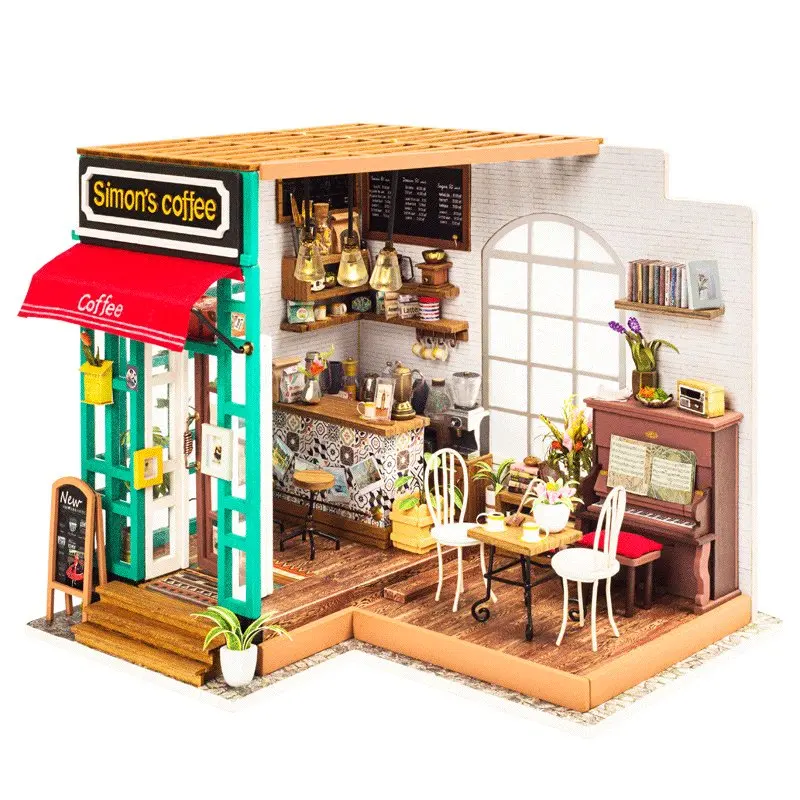 

DG109 DIY Doll House Miniature Cafe Shop Wooden Dollhouse Toy Decoration Assemble Craft Gift For Children Kids Christmas Gift