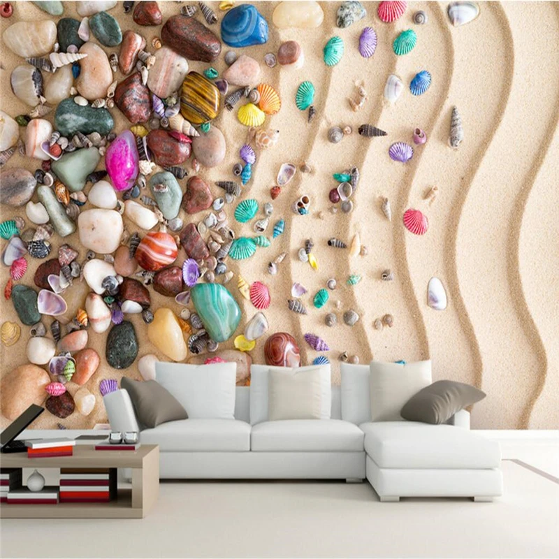 

beibehang Custom Photo Wallpaper Mural Wall Sticky Beach Beach Shell Stone 3D TV Sofa Background Wall Murder papel de parede