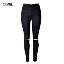 Хлопок высокие эластичные имитирующие Джинсы женские облегающие узкие брюки Узкие рваные джинсы бойфренда для женщин черные рваные джинсы