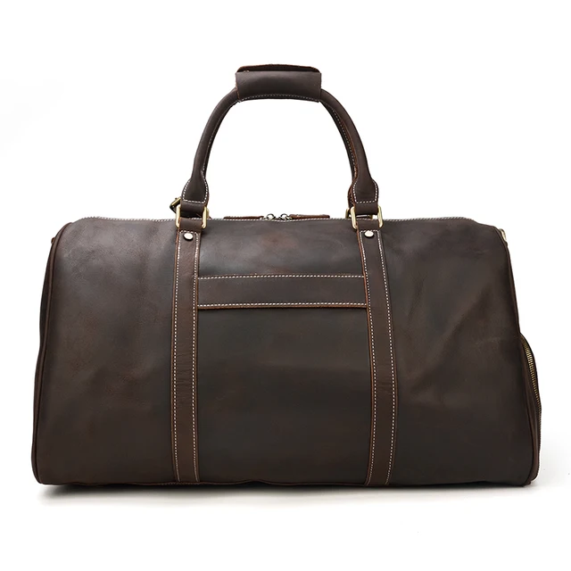 Stylish and functional mens leather travel bag with shoe pockets