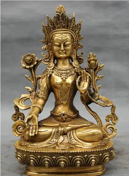 

YM 317 9" Tibet Tibetan Brass Folk Buddhism 7 Eyes White Tara Goddess Statue Sculpture