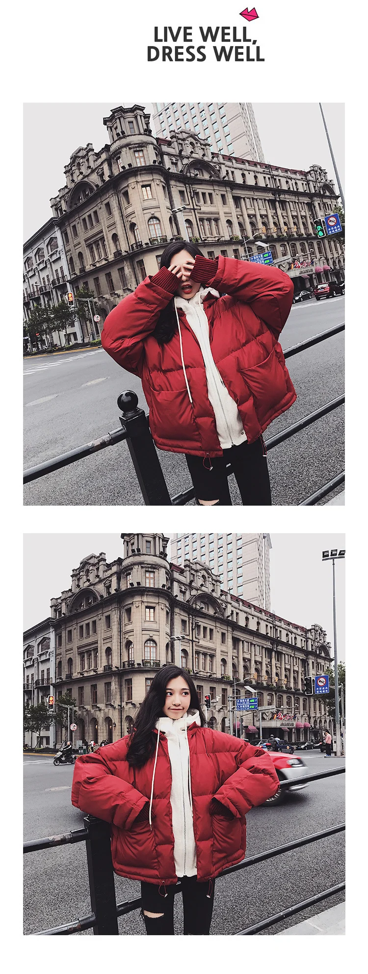 Женское зимнее пальто с имитацией двух комплектов 2018 Новая модная красная куртка Свободная толстая верхняя одежда с капюшоном Теплая