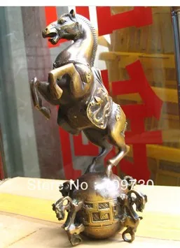 

bir 00375 hight 23cm Collectibles Elegant bronze horse on good luck Totem ball statue