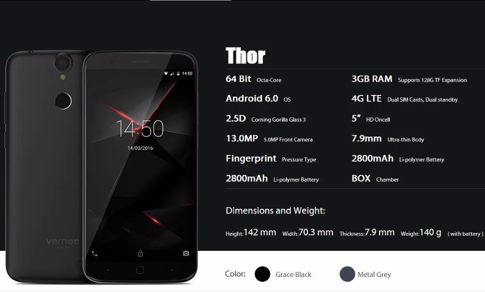 Vernee Thor " HD 4G LTE мобильный телефон MTK6753 Восьмиядерный Android 7,0 сотовые телефоны 3G ram 16G rom Dual SIM сканер отпечатков пальцев Смартфон