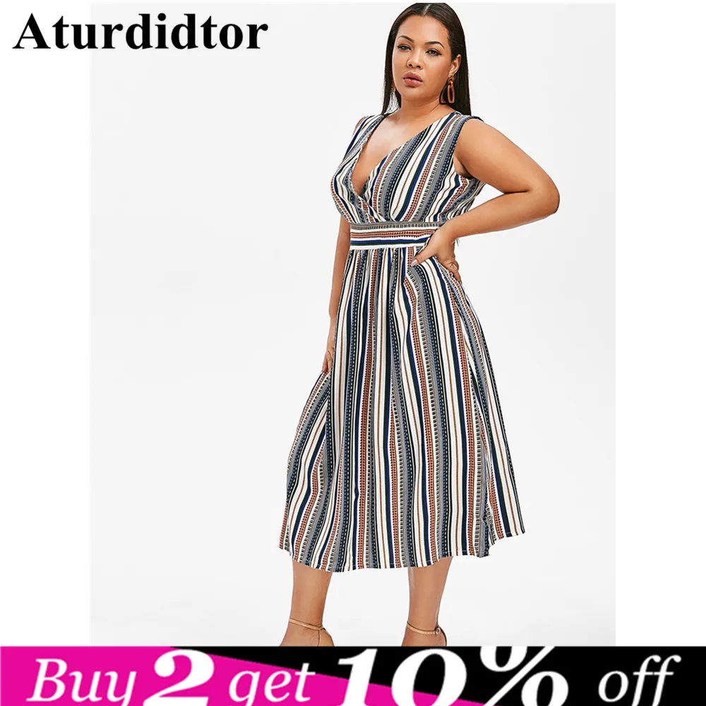 

Plus Size Women Summer Vertical Stripe Wrap V Neck Ruffles Short Sleeve Bodycon Vacation Casual Office Lady Midi Dress XXL