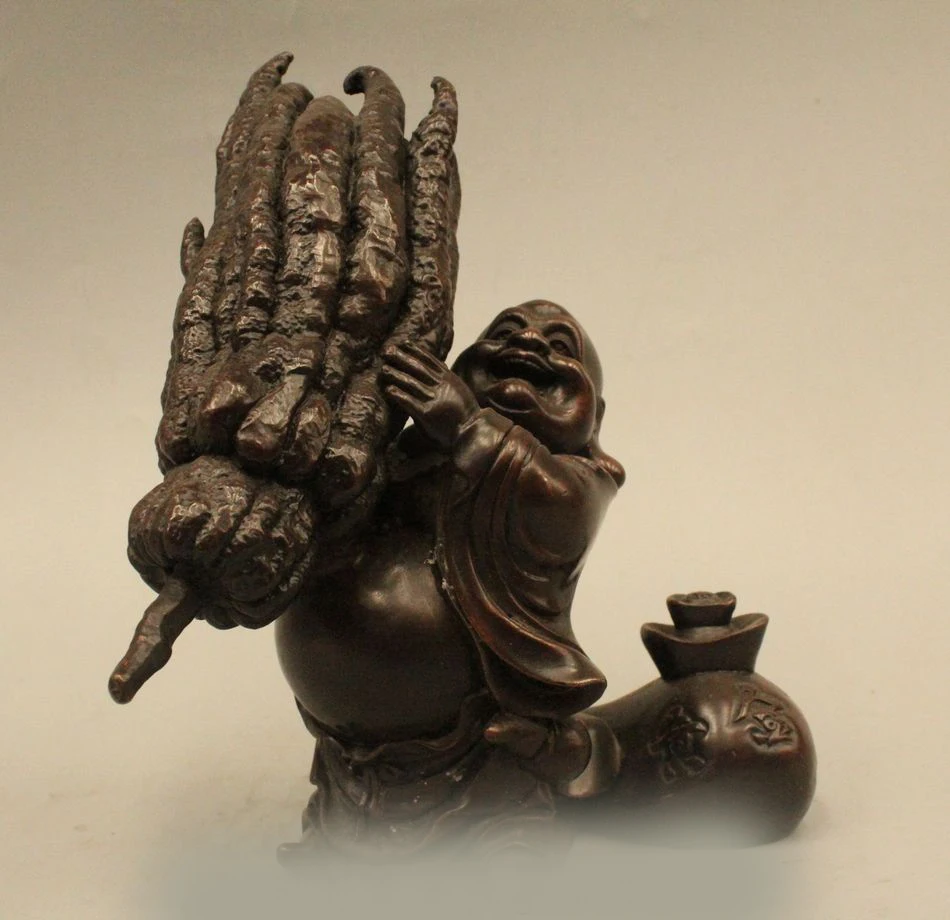 

DS 7"China Chinese Fengshui Bronze Wealth Happy Laugh Maitreya Buddha Chayote