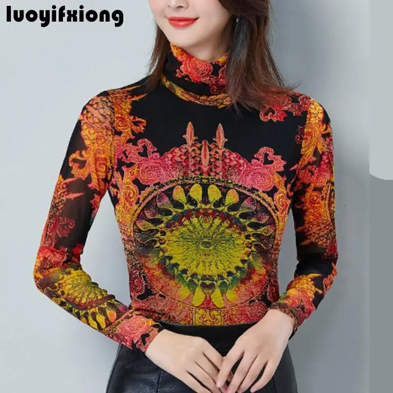 Women Blouses 2019 Fashion Lace Blouse Long Sleeve Slim Print Lace Shirt Womens Tops and Blouses Elegant Plus Size Blusas Mujer