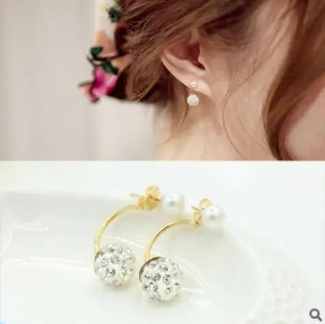 ed 0855 Korean version of the crystal pearl ball ear studs star with paragraph after hanging Xiangbala bride earrings | Украшения и