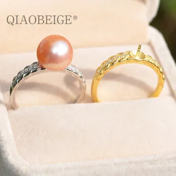 

QIAOBEIGE 100% Real 925 Sterling Silver Rings for Women Simple 2019 Classic pearl mounted Ring Fashion Female Wholesale Jewelry