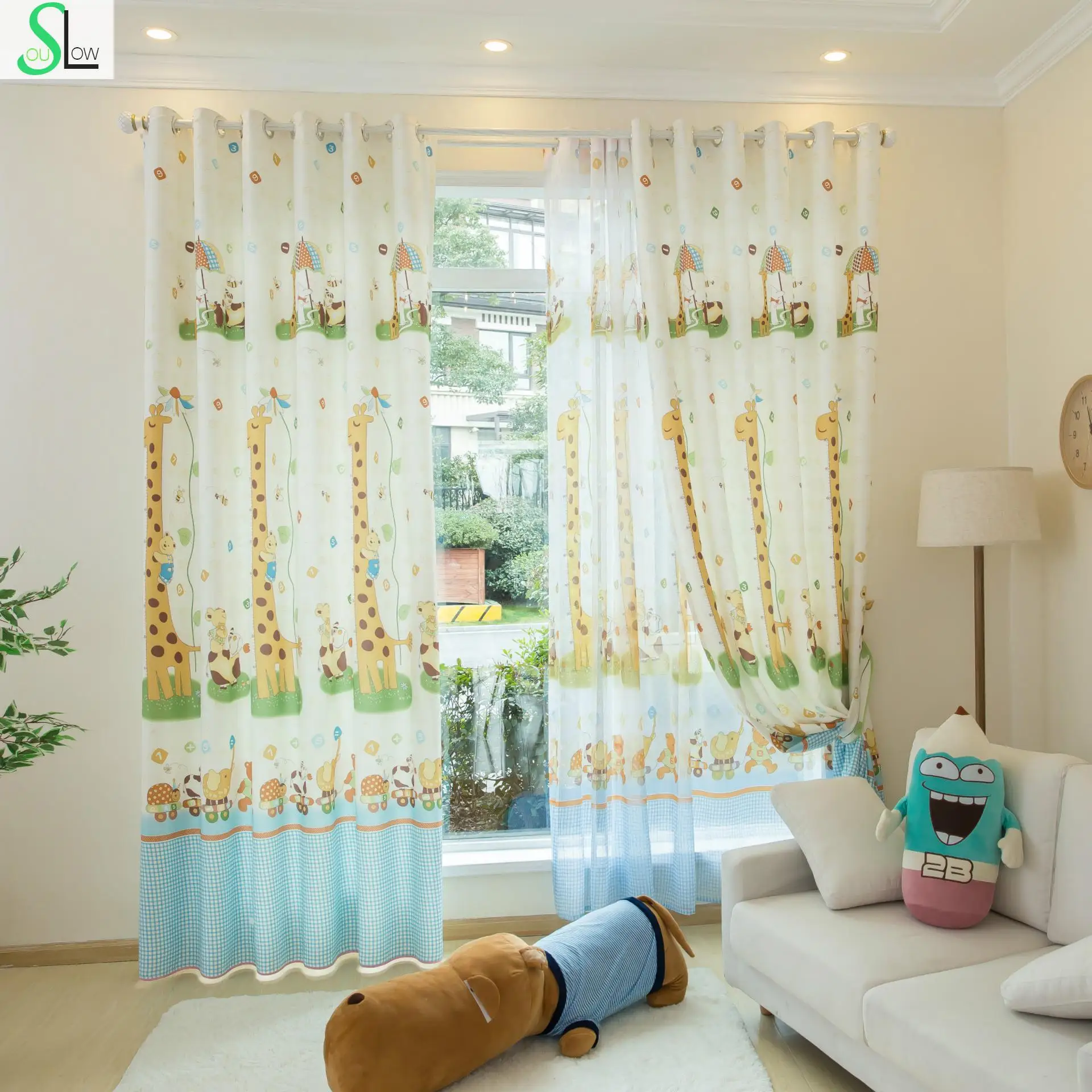 Slow Soul School Nursery Curtain Deer Cartoon Children Cloth Linen Deer Cartoon Children Cloth Linen